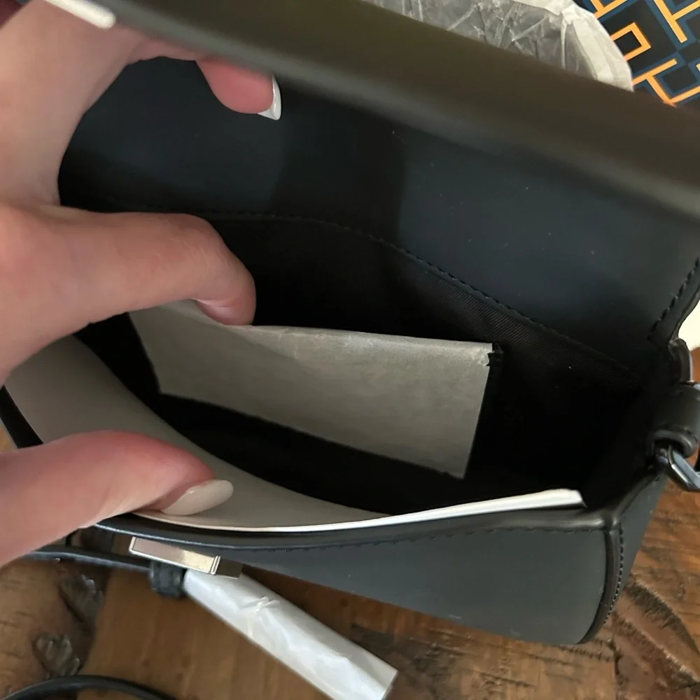 Tory Burch Britten Matte Mini Top Handle Crossbody Bag Black Silver - Picture 12 of 15